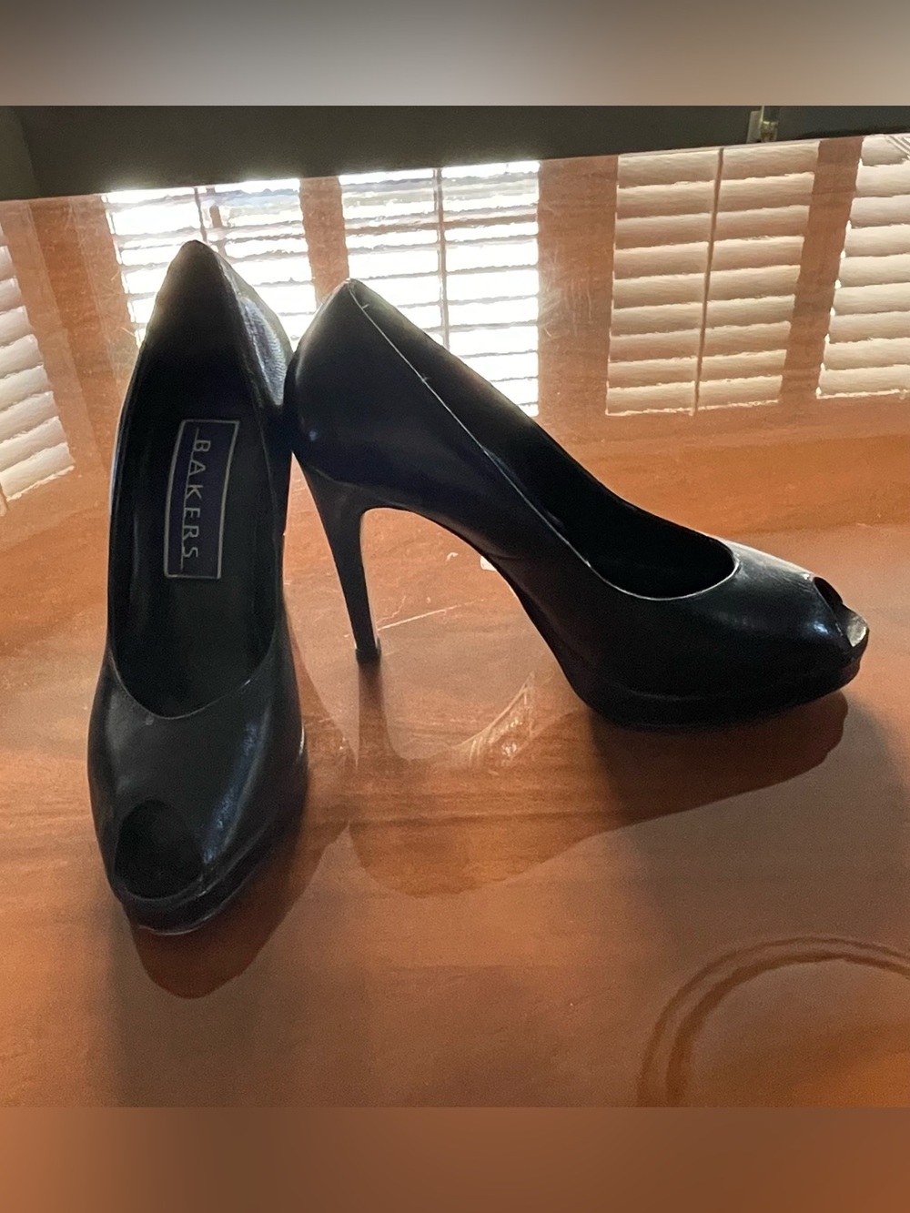Bakers Black leather Peep-Toe Stiletto Pumps